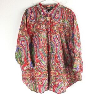 Ralph Lauren Paisley Button Shirt Plus Women Size 3X Multicolor Red